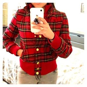 Soft Red Plaid Bomber Jacket